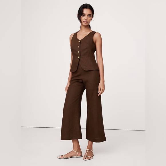 NWT! Banana Republic Espresso Brown Mid-Rise Kick-Flare Linen Ankle Pant 🤎 - Picture 1 of 8